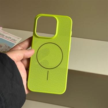 Imagem de Capa respirável Out para iPhone 15, 16 Pro Max, 14 Plus, 13, 12 e 11, ultrafina, com carregamento magnético, rígida, verde, para iPhone 15 Pro.