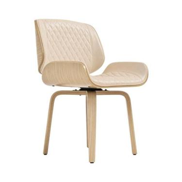 Imagem de Cadeira Milão Base Fixa Giratória, material sintético e Madeira Noguei