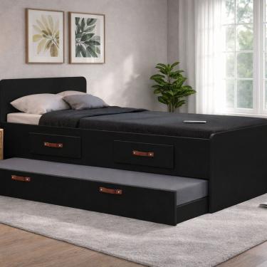 Imagem de Cama Solteiro com Cama Auxiliar e Gavetas Cindy Preto