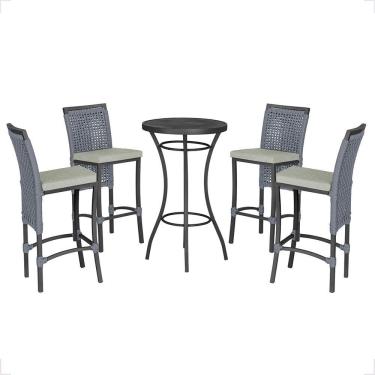 Imagem de Mesa Bistrô Com 4 Banquetas Roma Preta Corda Náutica 3 Trama Prata