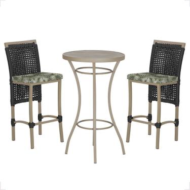 Imagem de Mesa Bistrô 2 Banquetas Roma Corda Náutica Estofado 5 Trama Preto