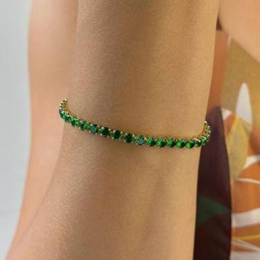 Imagem de Pulseira Riviera Verde Esmeralda Banhado em Ouro 18k - Anastásia Joias