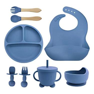 Imagem de Kit 8 Alimentação Bebê Silicone Prato Babador Copo Tigela Co - Congrat