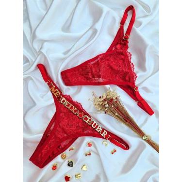 Imagem de Calcinha Personalizável Fio Dental em Renda - no-brand, Vermelho