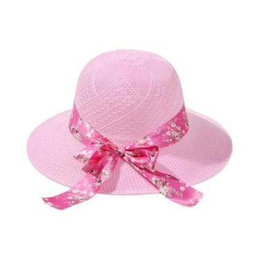 Imagem de Chapéu de verão feminino, chapéu de palha com fita, estilo casual, par