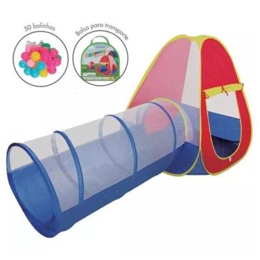Imagem de Barraca Infantil Toca 2x1 com Túnel 50 Bolinhas Bolsa de Transporte e 