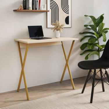 Imagem de Mesa para Pc X 120x60 com Base em X para Quarto e Escritório - Ferro Dourado Tampo Off...