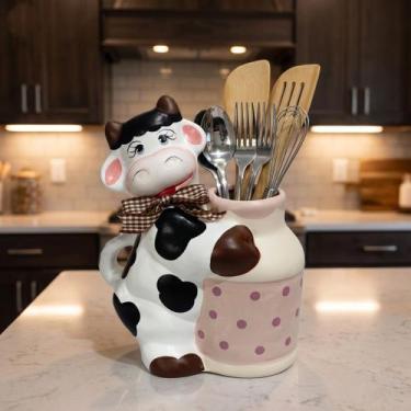 Imagem de Enfeite Cozinha Vaca Latao Elegance Porta Colher Pau Rose - Decore Cas