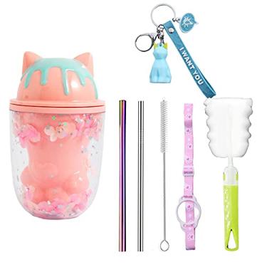 Imagem de Copo de viagem pata de gato com canudo rosa copo de festa copo congelador gelo caneca gelo presente para aniversário (pata de gato roxa, 200 ml)