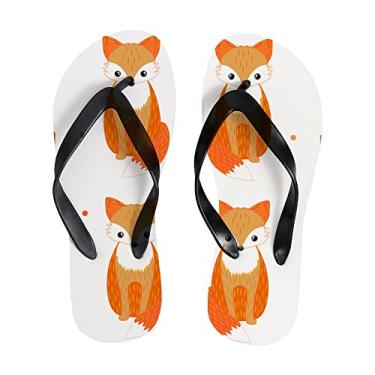 Imagem de Chinelo feminino laranja com desenho de raposa fina sandálias de praia leves de verão para mulheres e homens chinelos de viagem, Multicor, 10-11 Narrow Women/8-9 Narrow Men