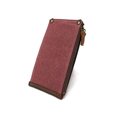 Imagem de Carteira longa masculina vintage de couro legítimo para talão de cheques, cartões de crédito, sem logotipo, Vermelho, G