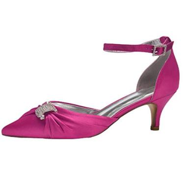 Imagem de A shoe store Chinelo feminino de casamento Slingback sandália nó salto gatinho noiva festa elegante sapato bico fino, rosa, 8.5