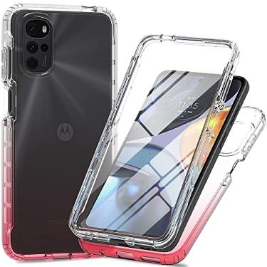 Imagem de Compatível com Motorola Moto G22 XT2231-2 ?Capa de telefone gradiente hipertransparente com capa de tela de vidro temperado e capa de telefone anti-queda (vermelha, Motorola Moto G22)