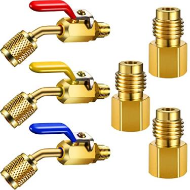 Imagem de 6 peças de válvula esférica compacta angular refrigerante de ar condicionado 1/4 polegada para adaptadores R410A R134A R12 R22 AC HVAC e R12 R22 para R134A Adaptador de tanque de refrigerante 6015 R134A Adaptador de bomba a vácuo