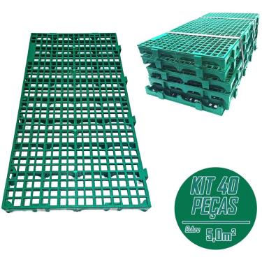 Imagem de Kit c/ 40 Pçs - Pallet Estrado Plástico 2,5 x 25x50 Cm Verde