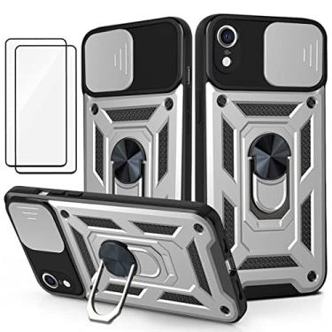 Imagem de Capa iPhone X Capinha (2 pedaços de filme temperado Protetora) de Câmera Proteção de Tela Metal KickStand (Prata)