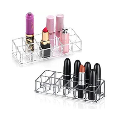 Imagem de Porta Batom Acrílico Transparente Organizador de Mesa Retangular para Maquiagem Cosméticos 12 Divisórias Nichos