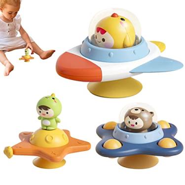 Imagem de Brinquedos de Ventosa | Bear Dinosaur Chick Ventosa Spinner Brinquedos,Brinquedos de mordedor de bebê de desenvolvimento inicial para cadeira alta bandeja de comida parede do banheiro Dous