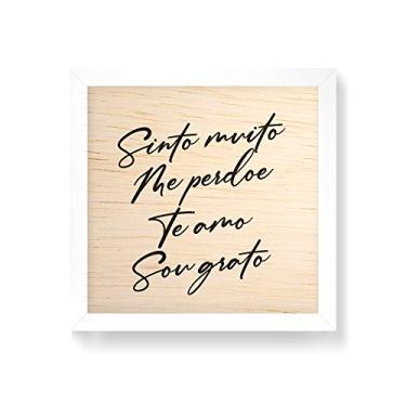 Imagem de Arte Maníacos Quadro decorativo com moldura caixa branca em Madeira - Ho'oponopono Manuscrito Branco - 30x30cm