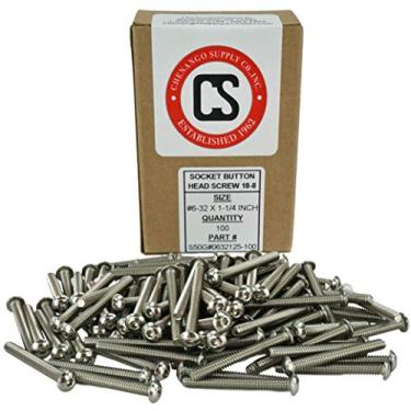 Imagem de Parafusos de cabeça de botão de soquete de aço inoxidável nº 6-32 x " (3/8" a 2" disponíveis), rosca completa, unidade sextavada, aço inoxidável 18-8, rosca de máquina, 6-32 x 1-1/4"