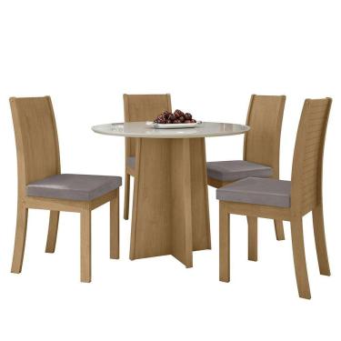 Imagem de Mesa de Jantar Celebrare 100cm com 4 Cadeiras Athenas Amêndoa/Off White/ - Móveis Lopas
