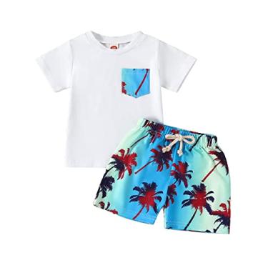 Imagem de Bodies para bebês bebês meninos manga curta estampa floral camiseta pulôver tops shorts roupas infantis meninos (branco, 2-3 anos)