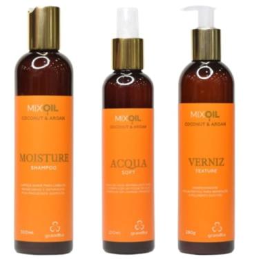 Imagem de Kit Grandha Pós-Praia e Piscina Mix Oil Coconut Argan Reparação dos Cabelos Ressecados (Moisture Shampoo + Acqua Soft + Verniz Texture)