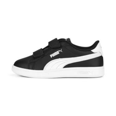 Imagem de PUMA Tênis infantil unissex Smash 3.0 de couro com gancho e laço, Preto/branco, 1.5 Little Kid