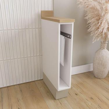 Imagem de Balcão Toalheiro 15cm com Tampo e Rodapé Ipanema CabeCasa MadeiraMadeira Cinza Trama/Branco