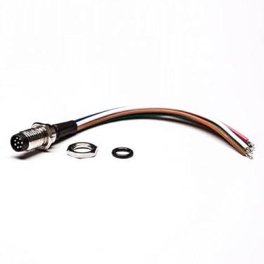 Imagem de Plugue macho M8 8 pinos montagem em painel reto código A receptáculo de aviação com fio 1 m AWG24 extensão de pré-montagem Pigtail à prova d'água cabo de conexão do sensor de energia conectores