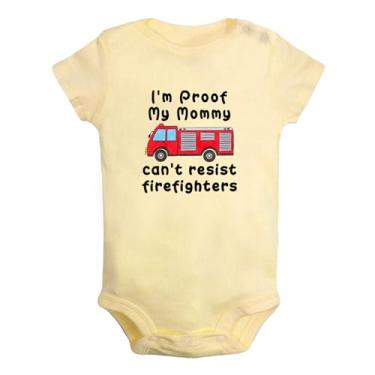 Imagem de iDzn Macacão infantil infantil infantil I'm Proof My Mommy Can't Resist Firefighters, Amarelo, 0-6 Months