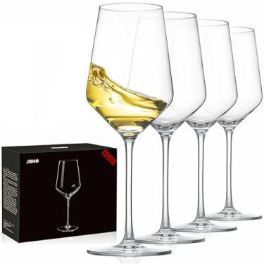 Imagem de JBHO Conjunto de 4 taças de vinho, modernas taças de vinho de cristal sopradas à mão, haste longa, borda fina, 500 ml, uso diário e hospedagem de convidados, servindo vinho tinto e branco com caixa de presente para aniversário de casamento ou aniversário