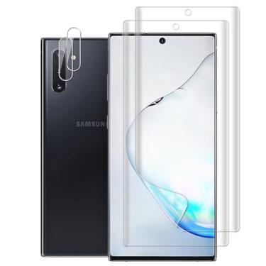 Imagem de UZWZW (2+2) Protetor de tela para Samsung Galaxy Note 10 5G / 4G (pacote com 2) (não vidro), filme TPU macio flexível e (2 unidades) Protetor de lente de câmera, compatível com impressão digital,