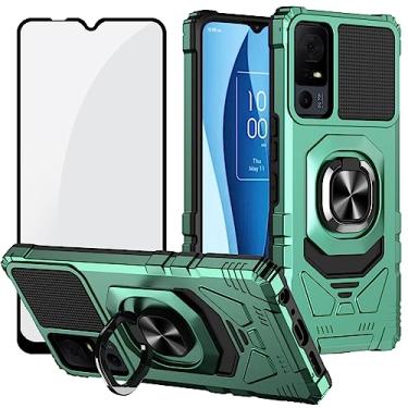 Imagem de Ailiber Capa para celular TCL 40 X 5G, TCL 40 XE 5G com protetor de tela, suporte de anel para suporte magnético de carro, grau militar, capa protetora resistente à prova de choque para TCL 40X-Verde