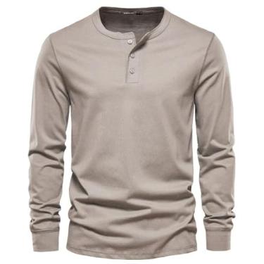 Imagem de JMSUN Camiseta masculina de manga comprida com meio botão gola redonda casual justa tops básicos de outono Camisa masculina de meio botão com gola redonda e gola redonda