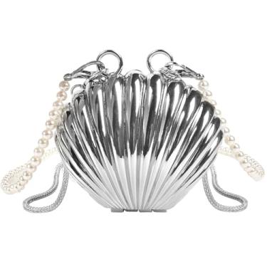 Imagem de QZUnique Mini bolsa de noite de metal bolsa transversal para meninas, crianças, mulheres, laço concha coração estrela bolsa de ombro para casamento, Concha, One Size