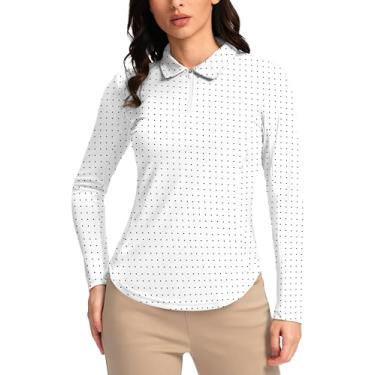 Imagem de Camisas polo femininas manga longa FPS 50+ camisas de proteção UV leves de secagem rápida camisas frescas para mulheres golfe trabalho ao ar livre, Ponto preto, GG