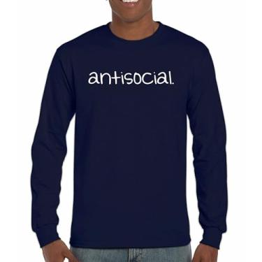 Imagem de Camiseta de manga comprida anti-social engraçada humor introvertido pessoas sugam ficar em casa anti social clube sarcástico geek, Azul marinho, 3G