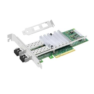 Imagem de Buacoz Placa de rede de fibra óptica PCI-E X8 10G de porta dupla SFP+ (com módulo óptico multimodo de 2 peças) X520-SR2 com adaptador Ethernet de chip Intel 82599 compatível com Windows