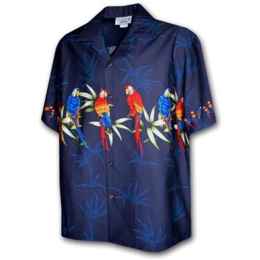 Imagem de Pacific Legend Camisetas havaianas masculinas Tropical Parrots Aloha, 3636azul-marinho, 3G