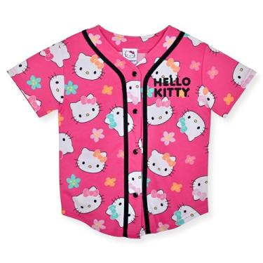 Imagem de Hello Kitty Camiseta feminina de beisebol – Camisa fashion de malha com botão frontal para meninas, Fandango Pink Aop, 7