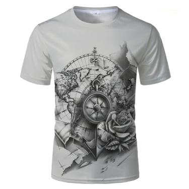 Imagem de Camisetas masculinas de gola redonda, estampa 3D, mapa-múndi e bússola, elementos náuticos, manga curta, Tt-00038, G