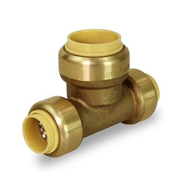 Imagem de Camisetas Pushlock Everflow para encaixes de apertar, feitas com latão forjado DZR sem chumbo, conecta PEX, CPVC e cobre, instalação rápida pré-lubrificada, 3/4 x 1/2 x 3/4, Brass & Copper