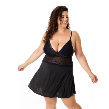 Imagem de Kit 3 Camisola Rendada Plus Size Sem Bojo Microfibra Lisa Sexy Lingerie Linha Noite