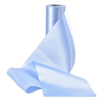 Imagem de Fita de cetim de cor sólida, sem rugas, fita de tecido sedoso para cerimônia de corte, faixas, cadeira, mesa, carro, laços, artesanato, costura, decoração de festa de casamento (azul celeste, 15 cm de