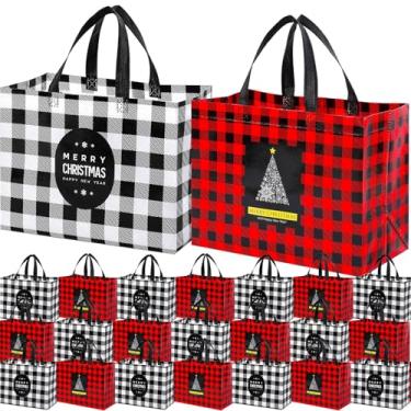 Imagem de Sweetude 48 sacolas grandes reutilizáveis de , não tecidas, sacolas de Natal, sacolas de supermercado, sacolas de compras de Natal com alça para Natal, 30 x 16 x 24 cm, Conforme