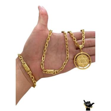 Imagem de Corrente Cadeado 6mm + Pulseira + Pingente - Banhado a Ouro - ToJoia18