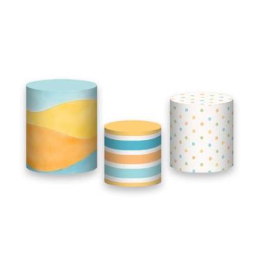 Imagem de Trio de Capas de Cilindro - Tons Pastéis Azul Amarelo e Laranja 056 - 