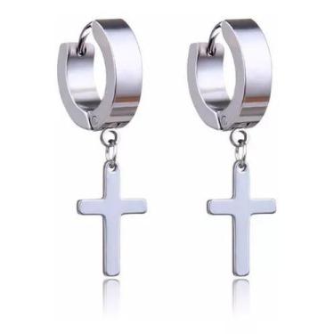Imagem de Par De Brinco Unissex  Cruz Aço inoxidavel - Ehappy Brasil, Prata