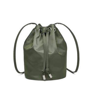 Imagem de YONBEN Bolsa tiracolo preta com cordão e tecido de nylon, bolsa organizadora de grande capacidade com ferragens douradas, Nylon/verde militar